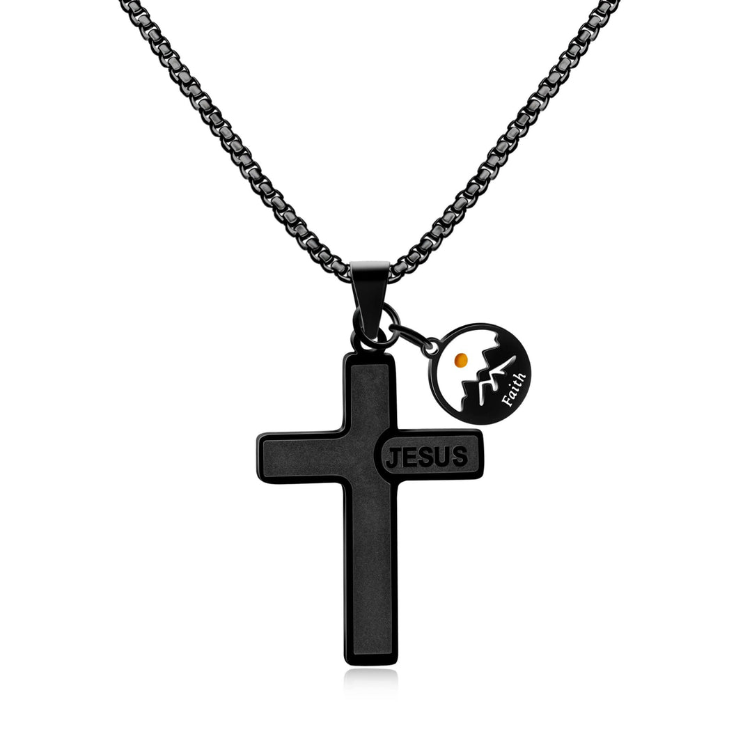 Christianartworkshop Jesus Engraved Mustard Seed Cross Necklace: A Symbol of Christ’s Love & Faith’s Power - Black - image 0