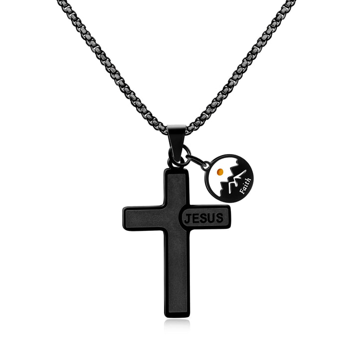 Christianartworkshop Jesus Engraved Mustard Seed Cross Necklace: A Symbol of Christ’s Love & Faith’s Power - Black - image 0