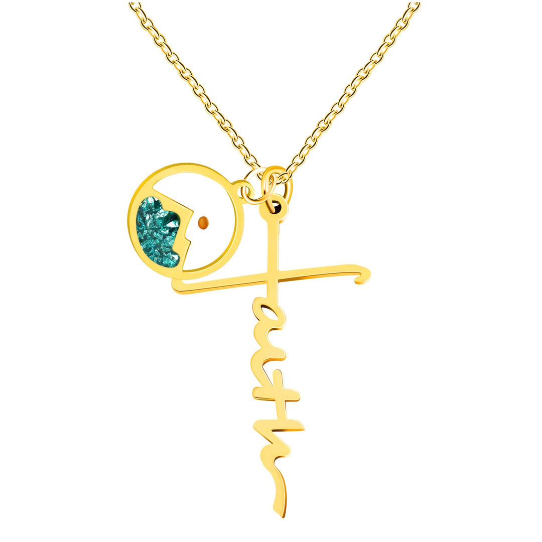 Christianartworkshop Faith Script Cross Mustard Seed Necklace: A Symbol of Mountain-Moving Belief - Golden + Green - image 11