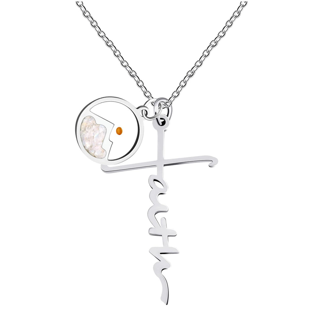 Christianartworkshop Faith Script Cross Mustard Seed Necklace: A Symbol of Mountain-Moving Belief - Silver + White - image 6