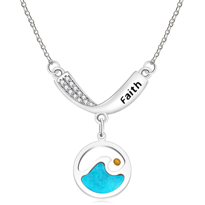 Christianartworkshop Faith Engraved Wave Mustard Seed Necklace: A Symbol of Calm Amid Life’s Storms - Blue Wave - image 0