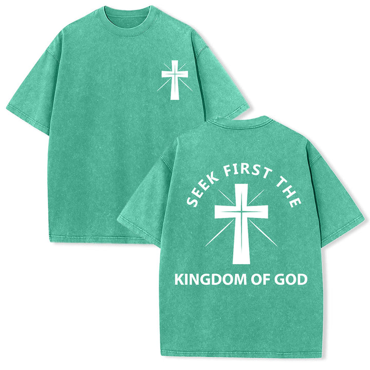 Christianartworkshop Seek First the Kingdom of God Unisex Washed T-Shirt - Green - 5XL - image 6
