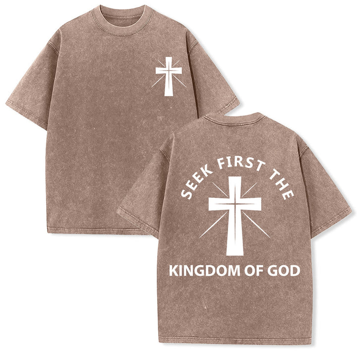 Christianartworkshop Seek First the Kingdom of God Unisex Washed T-Shirt - Coffee - 5XL - image 15