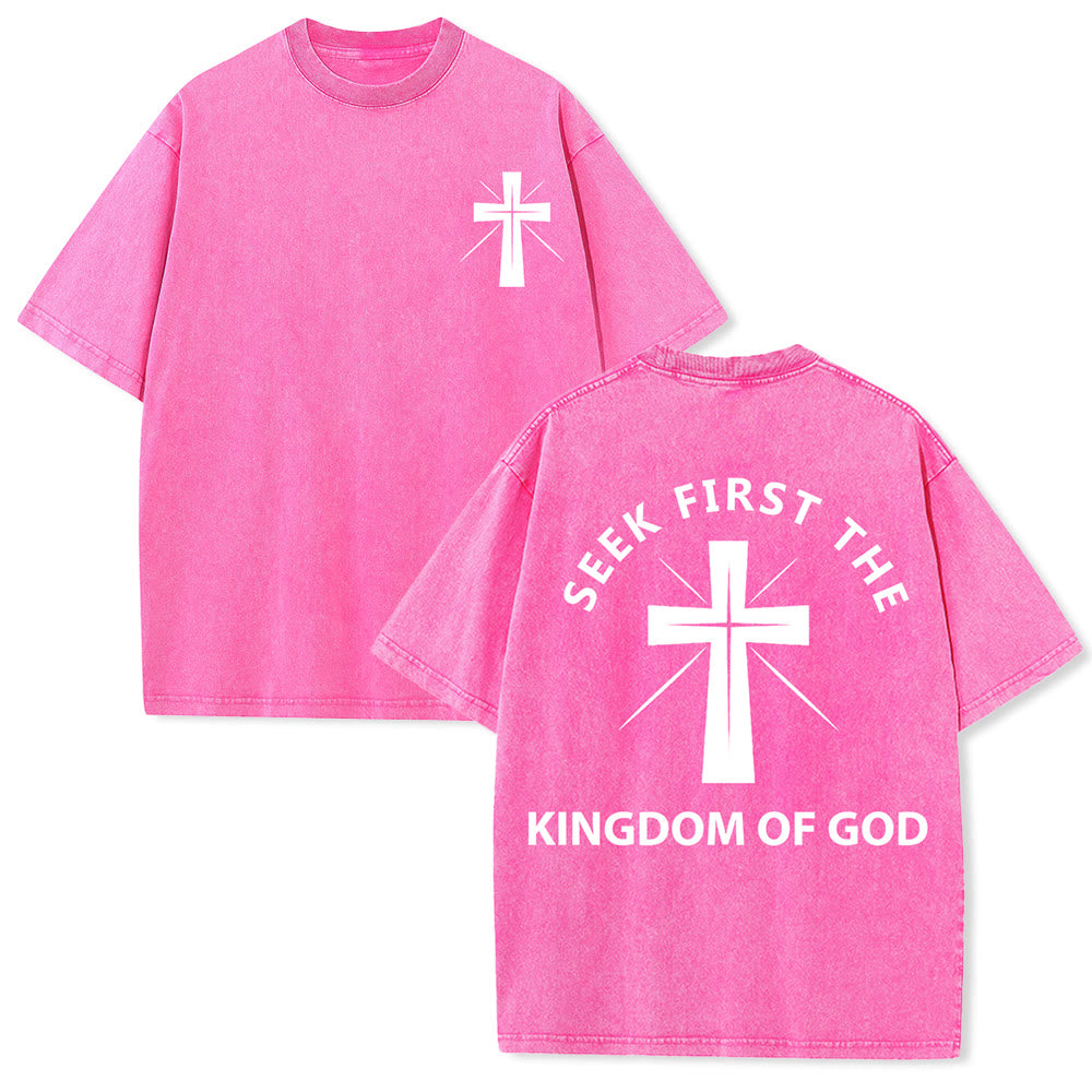 Christianartworkshop Seek First the Kingdom of God Unisex Washed T-Shirt - Pink - 5XL - image 24