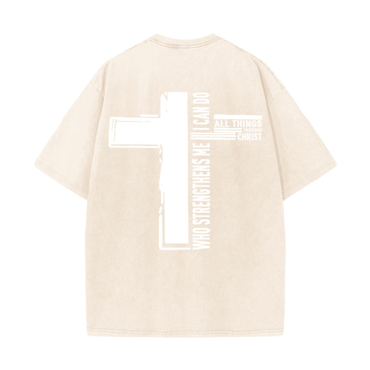 Christianartworkshop God Is Good Philippians 4:13 Cross Unisex Washed T-Shirt - image 16