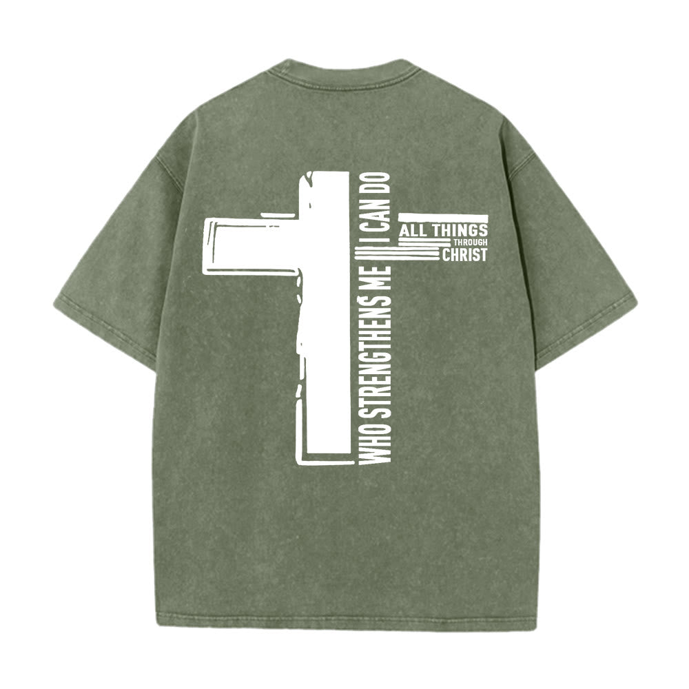 Christianartworkshop God Is Good Philippians 4:13 Cross Unisex Washed T-Shirt - image 10
