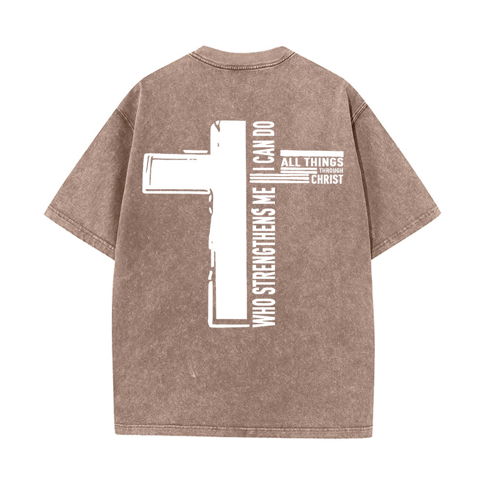 Christianartworkshop God Is Good Philippians 4:13 Cross Unisex Washed T-Shirt - image 13