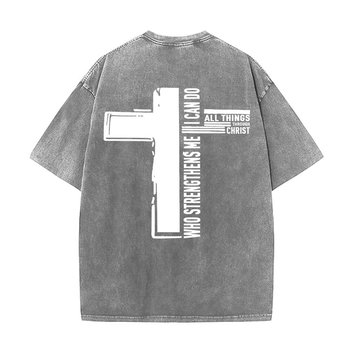 Christianartworkshop God Is Good Philippians 4:13 Cross Unisex Washed T-Shirt - image 4