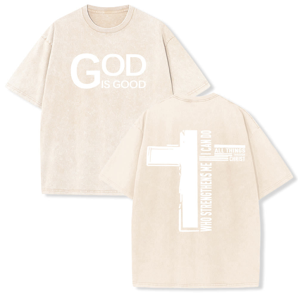 Christianartworkshop God Is Good Philippians 4:13 Cross Unisex Washed T-Shirt - Beige - 5XL - image 15