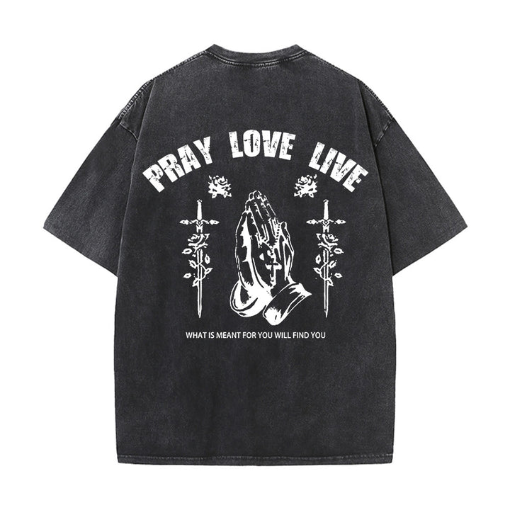 Christianartworkshop God Willing Pray Love Live Unisex Washed T-Shirt - image 4