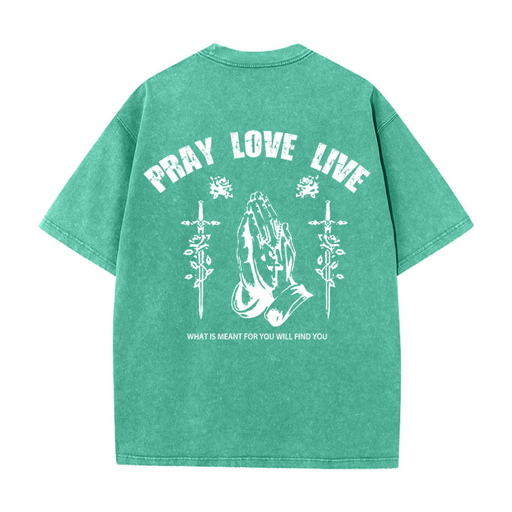 Christianartworkshop God Willing Pray Love Live Unisex Washed T-Shirt - image 10