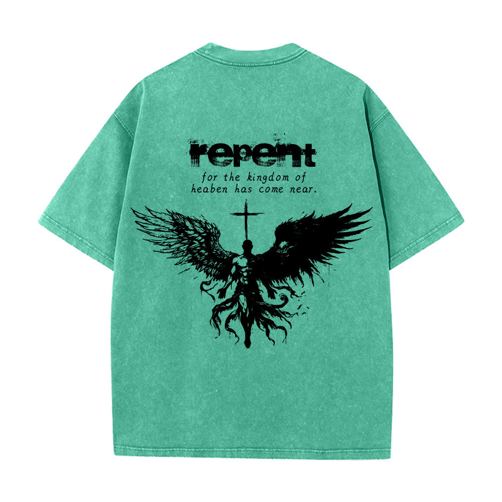 Christianartworkshop Repent For The Kingdom Of Heaven Unisex Washed T-Shirt - image 7