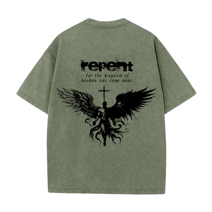 Christianartworkshop Repent For The Kingdom Of Heaven Unisex Washed T-Shirt - image 10
