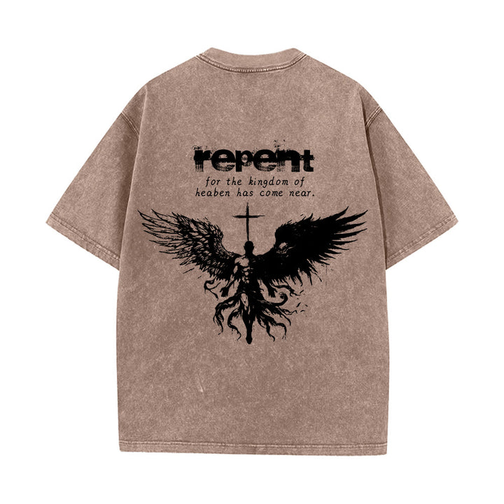 Christianartworkshop Repent For The Kingdom Of Heaven Unisex Washed T-Shirt - image 13