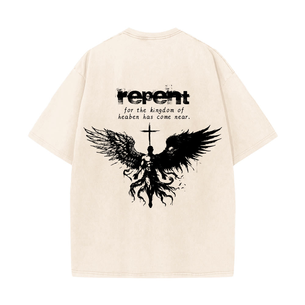 Christianartworkshop Repent For The Kingdom Of Heaven Unisex Washed T-Shirt - image 16