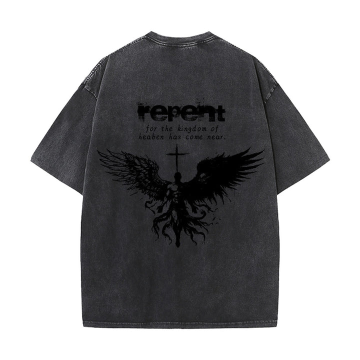 Christianartworkshop Repent For The Kingdom Of Heaven Unisex Washed T-Shirt - image 4