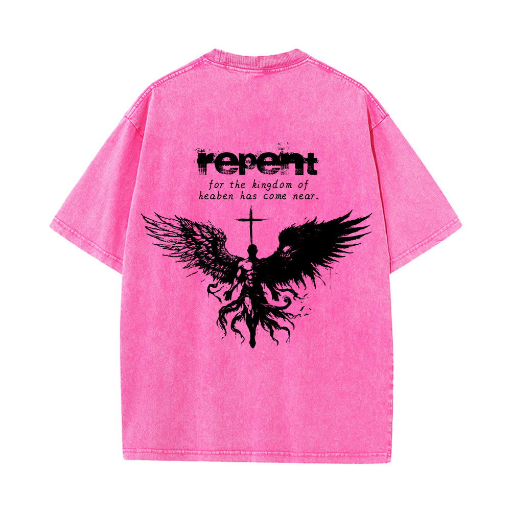 Christianartworkshop Repent For The Kingdom Of Heaven Unisex Washed T-Shirt - image 25