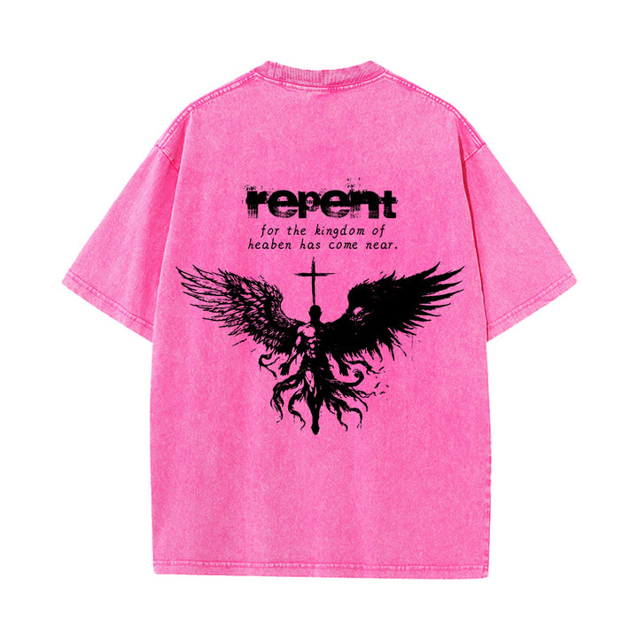 Christianartworkshop Repent For The Kingdom Of Heaven Unisex Washed T-Shirt - image 25