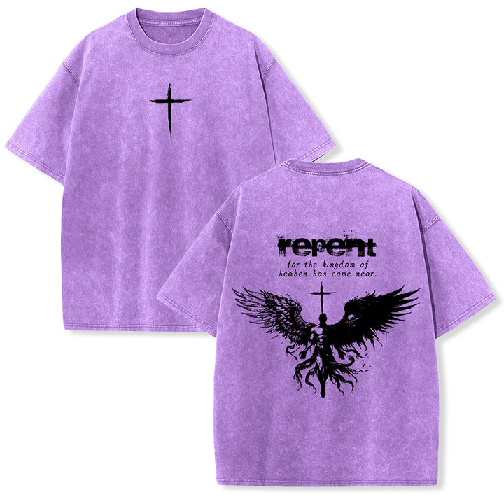 Christianartworkshop Repent For The Kingdom Of Heaven Unisex Washed T-Shirt - Purple - 5XL - image 21