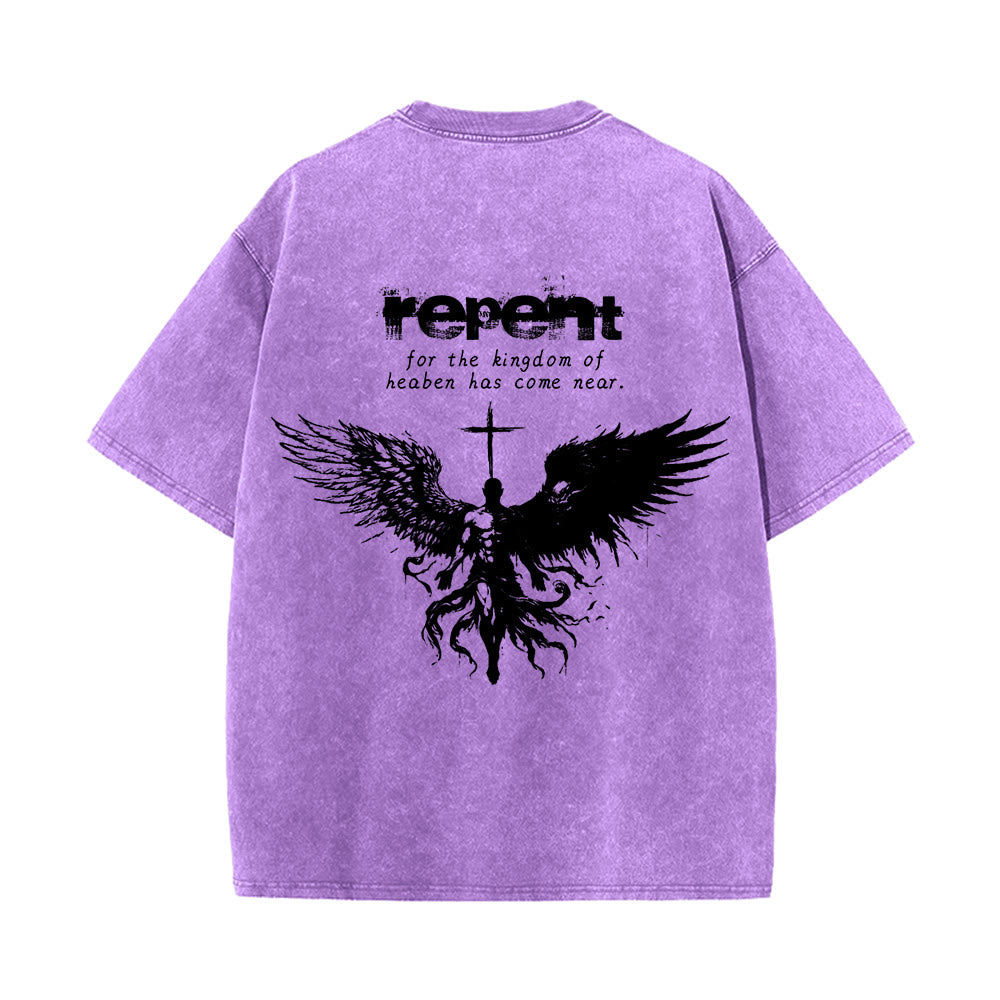 Christianartworkshop Repent For The Kingdom Of Heaven Unisex Washed T-Shirt - image 22