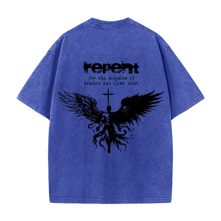 Christianartworkshop Repent For The Kingdom Of Heaven Unisex Washed T-Shirt - image 19
