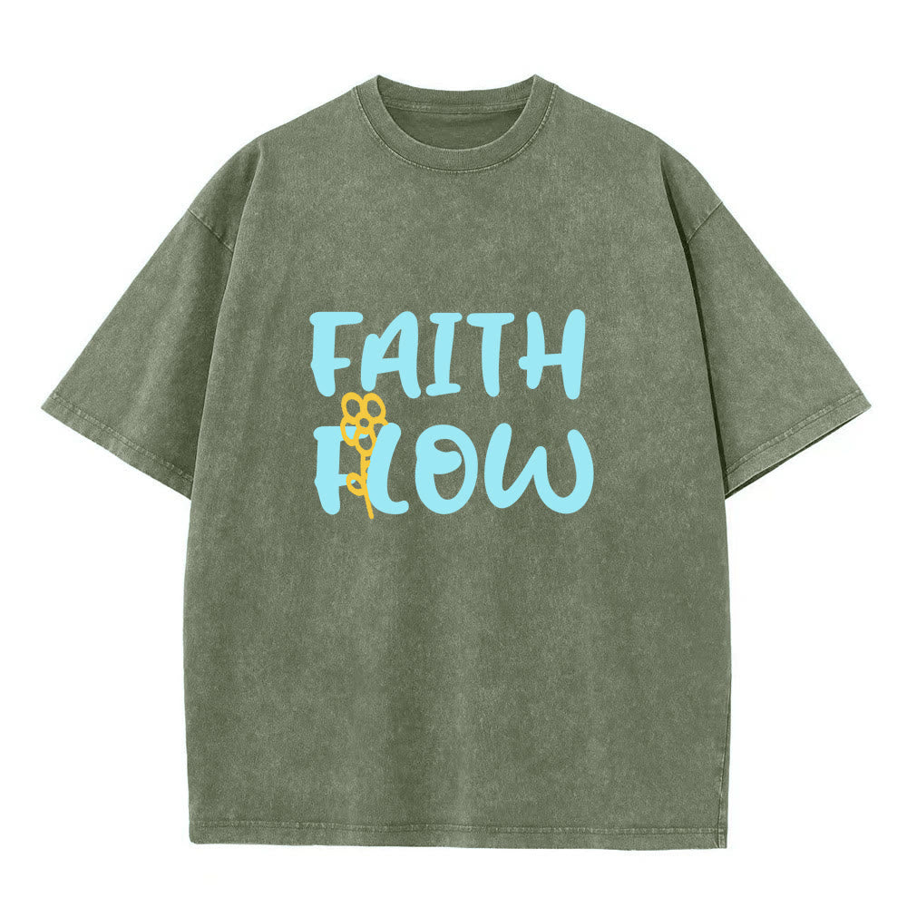 Christianartworkshop Faith Flow Floral Unisex Washed T-Shirt - Army Green - 5XL - image 4