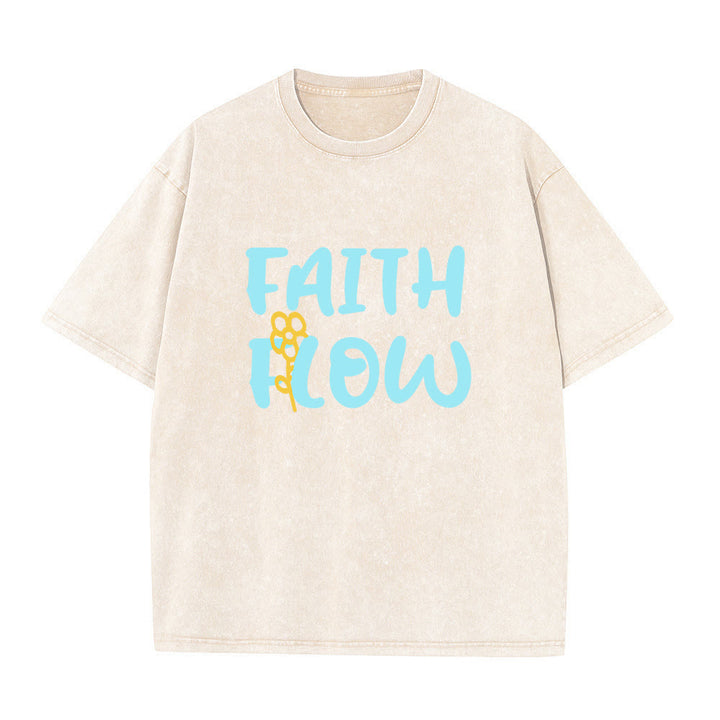 Christianartworkshop Faith Flow Floral Unisex Washed T-Shirt - Beige - 5XL - image 6