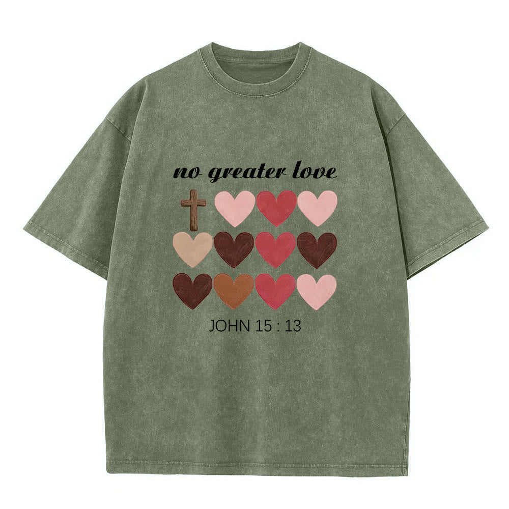 Christianartworkshop No Greater Love John 15:13 Cross Hearts Unisex Washed T-Shirt - Army Green - 5XL - image 4