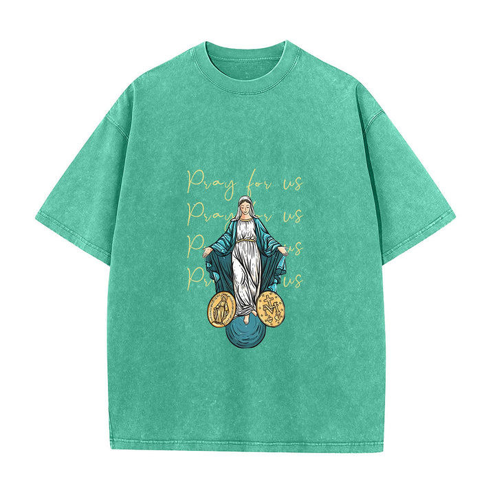 Christianartworkshop Pray For Us Virgin Mary Unisex Washed T-Shirt - Green - 5XL - image 3