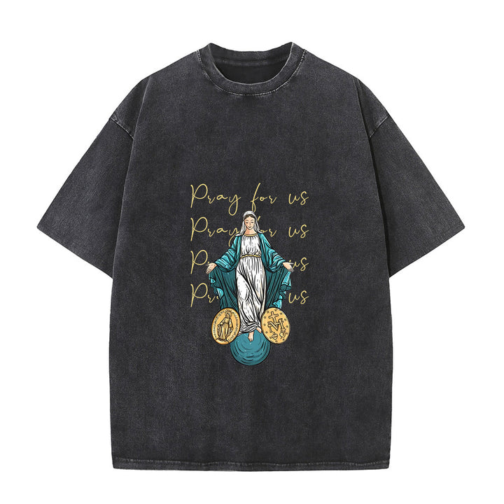 Christianartworkshop Pray For Us Virgin Mary Unisex Washed T-Shirt - Black - 5XL - image 1