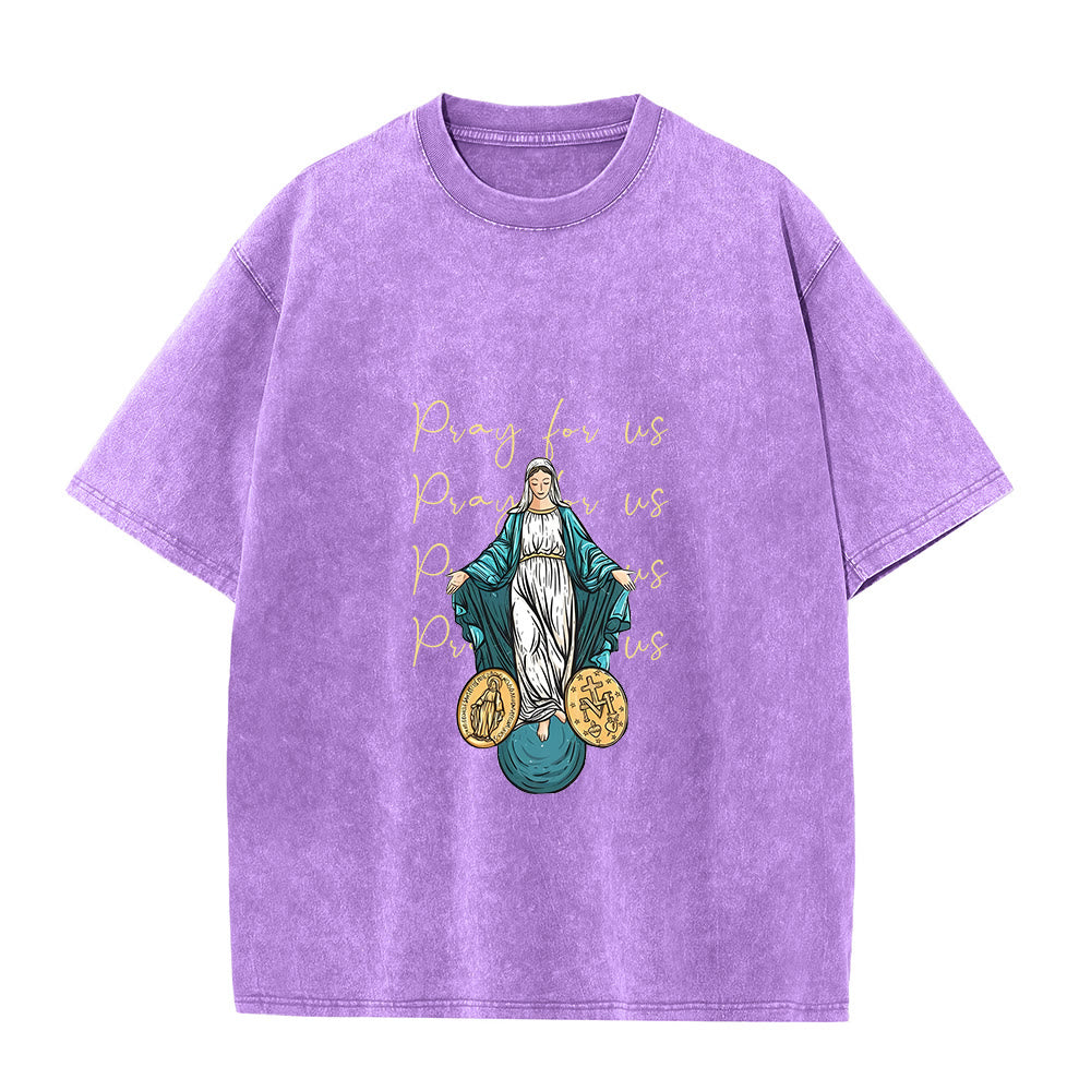Christianartworkshop Pray For Us Virgin Mary Unisex Washed T-Shirt - Purple - 5XL - image 7
