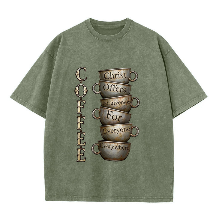 Christianartworkshop COFFEE Christ Offers Forgiveness Unisex Washed T-Shirt - Army Green - 5XL - image 4
