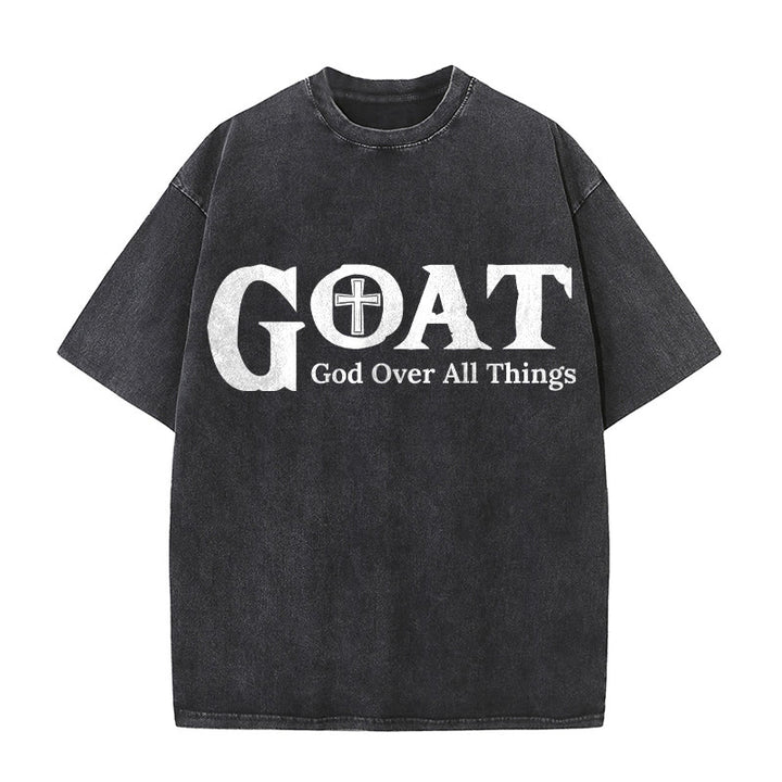 Christianartworkshop GOAT God Over All Things Unisex Washed T-Shirt - Black - 5XL - image 0