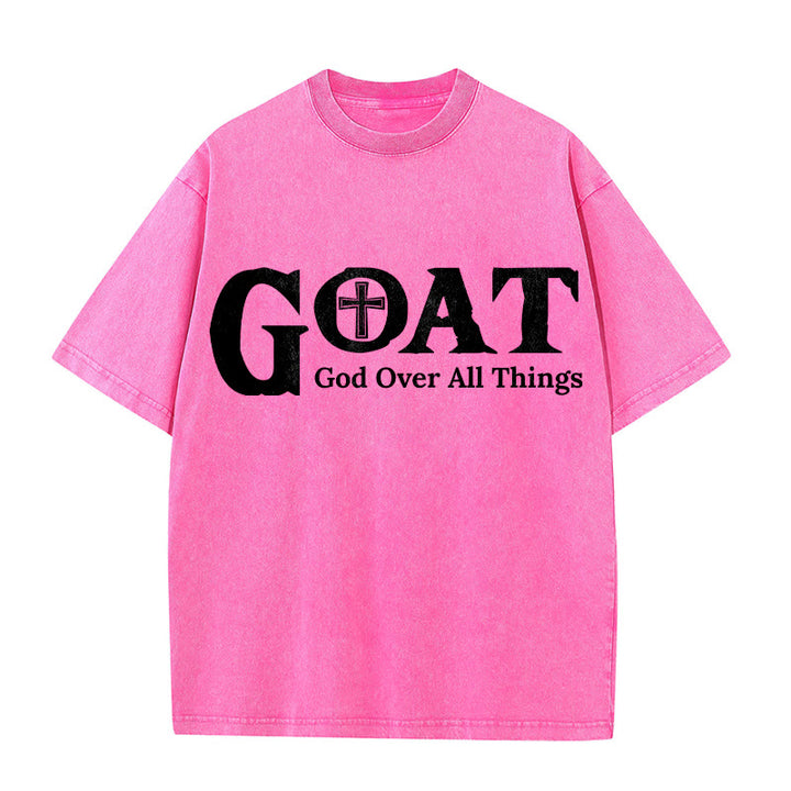 Christianartworkshop GOAT God Over All Things Unisex Washed T-Shirt - Pink - 5XL - image 8