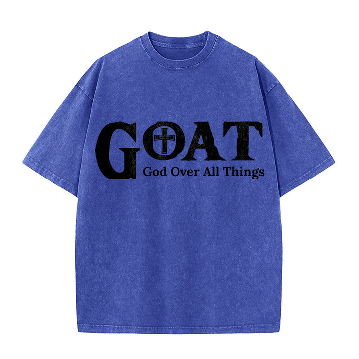 Christianartworkshop GOAT God Over All Things Unisex Washed T-Shirt - Blue - 5XL - image 6