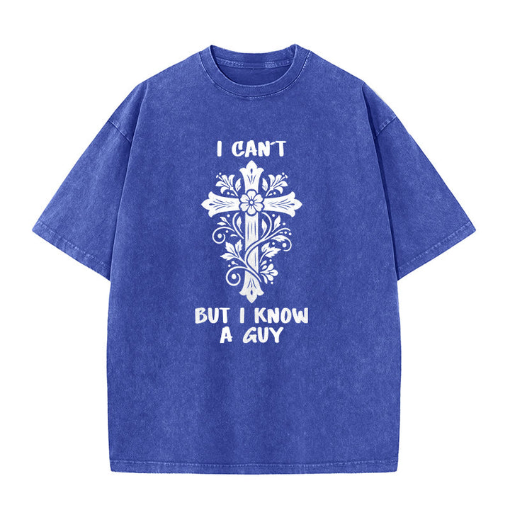 Christianartworkshop I Can't But I Know A Guy Floral Cross Unisex Washed T-Shirt - Blue - 5XL - image 6