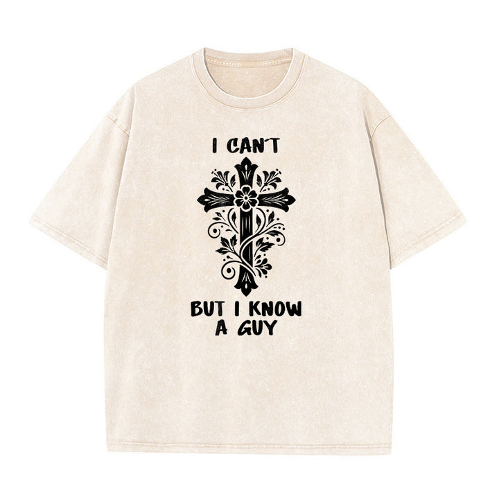 Christianartworkshop I Can't But I Know A Guy Floral Cross Unisex Washed T-Shirt - Beige - 5XL - image 0