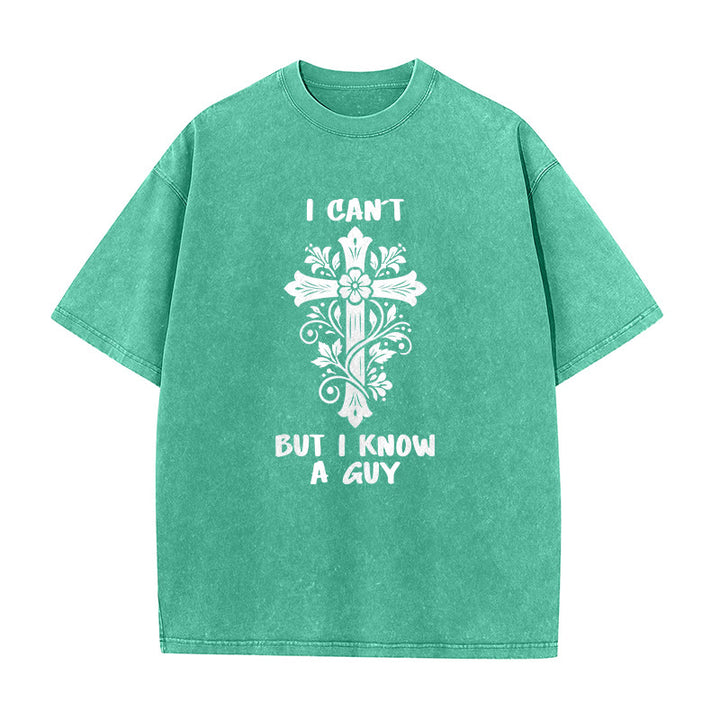 Christianartworkshop I Can't But I Know A Guy Floral Cross Unisex Washed T-Shirt - Green - 5XL - image 3