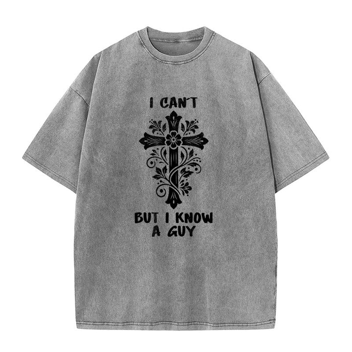 Christianartworkshop I Can't But I Know A Guy Floral Cross Unisex Washed T-Shirt - Grey - 5XL - image 2