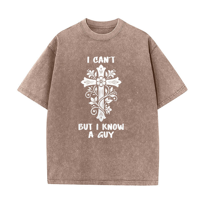 Christianartworkshop I Can't But I Know A Guy Floral Cross Unisex Washed T-Shirt - Brown - 5XL - image 5