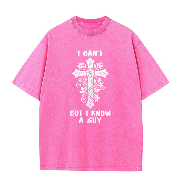 Christianartworkshop I Can't But I Know A Guy Floral Cross Unisex Washed T-Shirt - Pink - 5XL - image 8