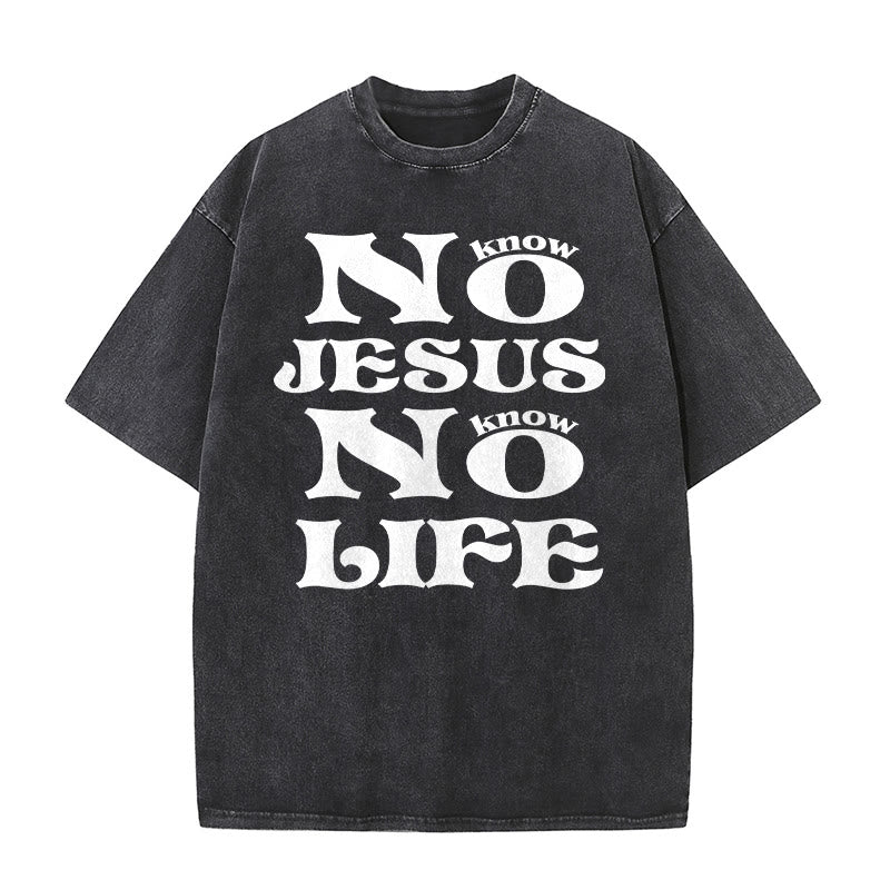 Christianartworkshop No Jesus No Life Unisex Washed T-Shirt - Black - 5XL - image 0