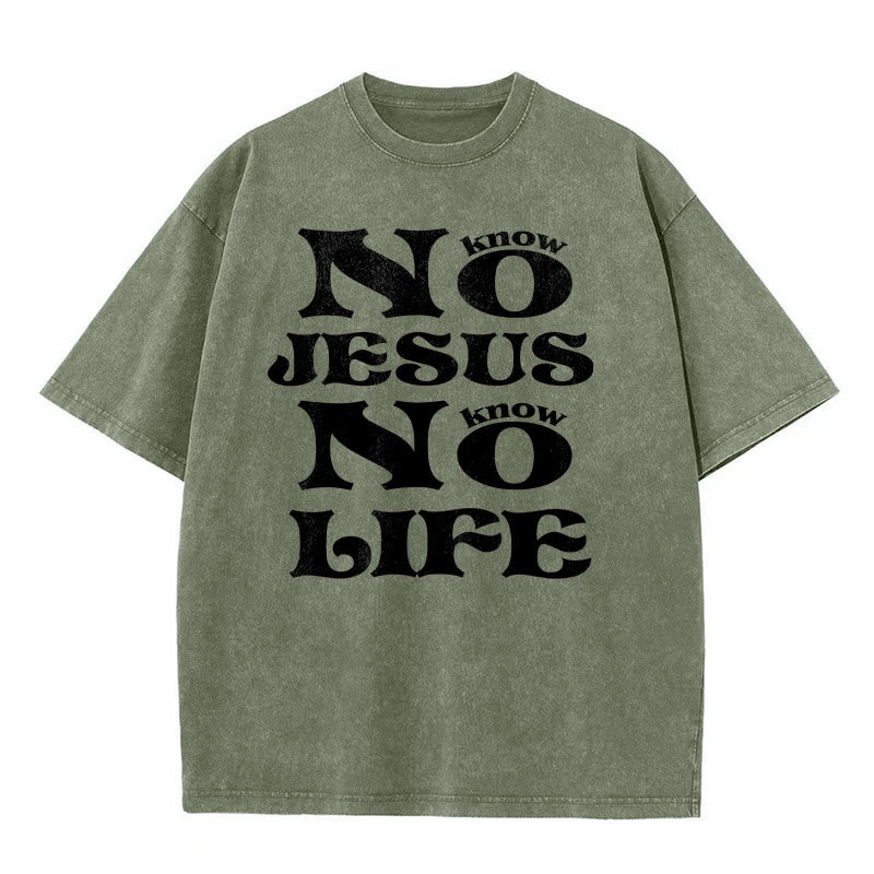 Christianartworkshop No Jesus No Life Unisex Washed T-Shirt - Army Green - 5XL - image 3
