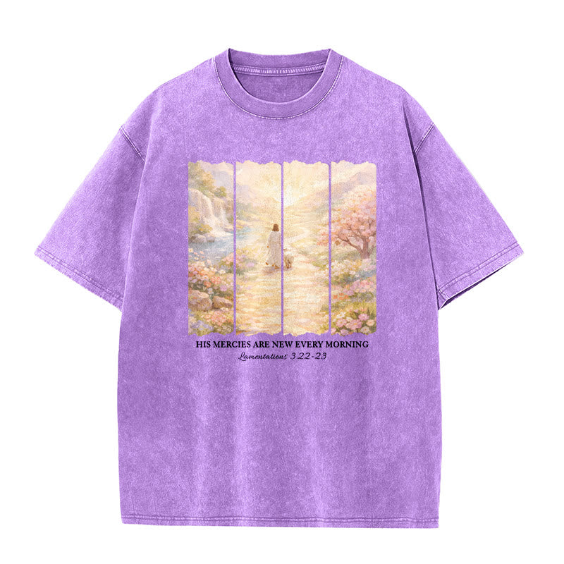 Christianartworkshop His Mercies Are New Every Morning Unisex Washed T-Shirt - Purple - 5XL - image 0