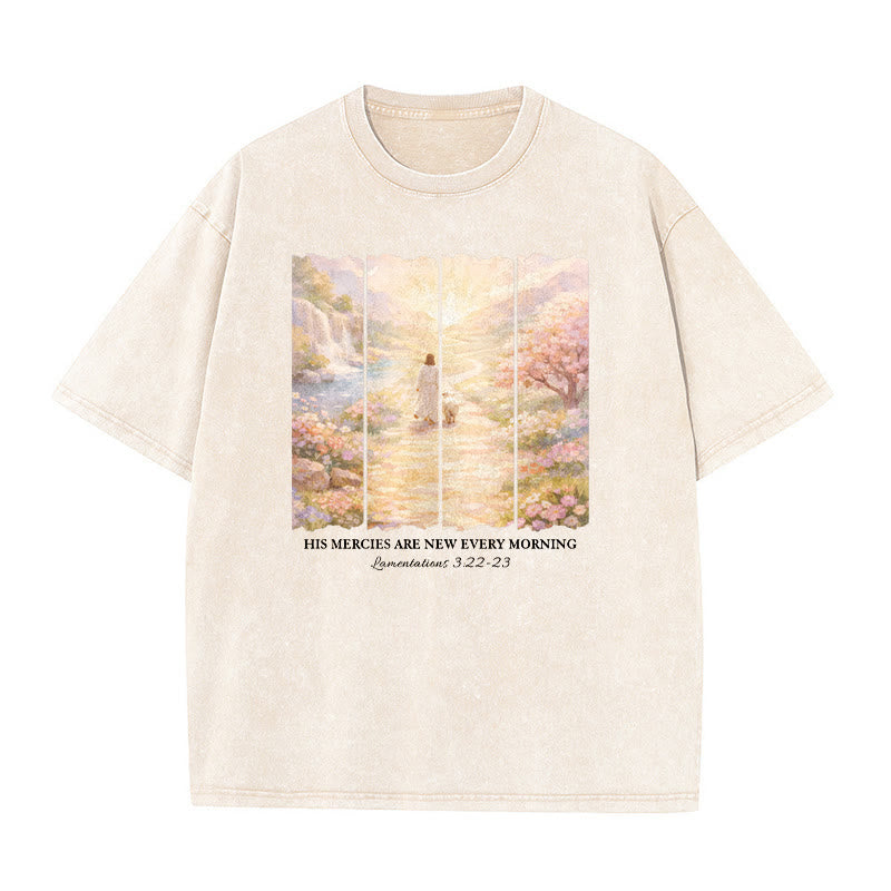 Christianartworkshop His Mercies Are New Every Morning Unisex Washed T-Shirt - Beige - 5XL - image 6