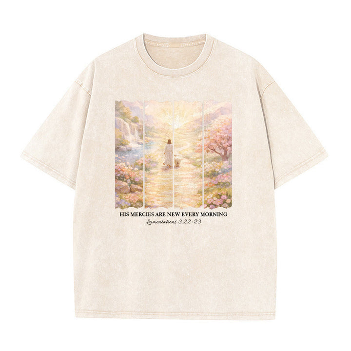Christianartworkshop His Mercies Are New Every Morning Unisex Washed T-Shirt - Beige - 5XL - image 6