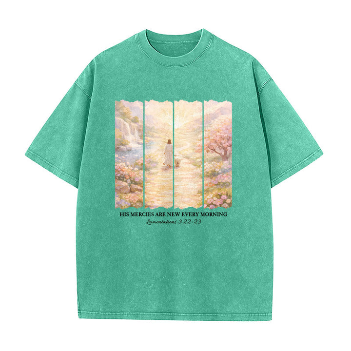 Christianartworkshop His Mercies Are New Every Morning Unisex Washed T-Shirt - Green - 5XL - image 3