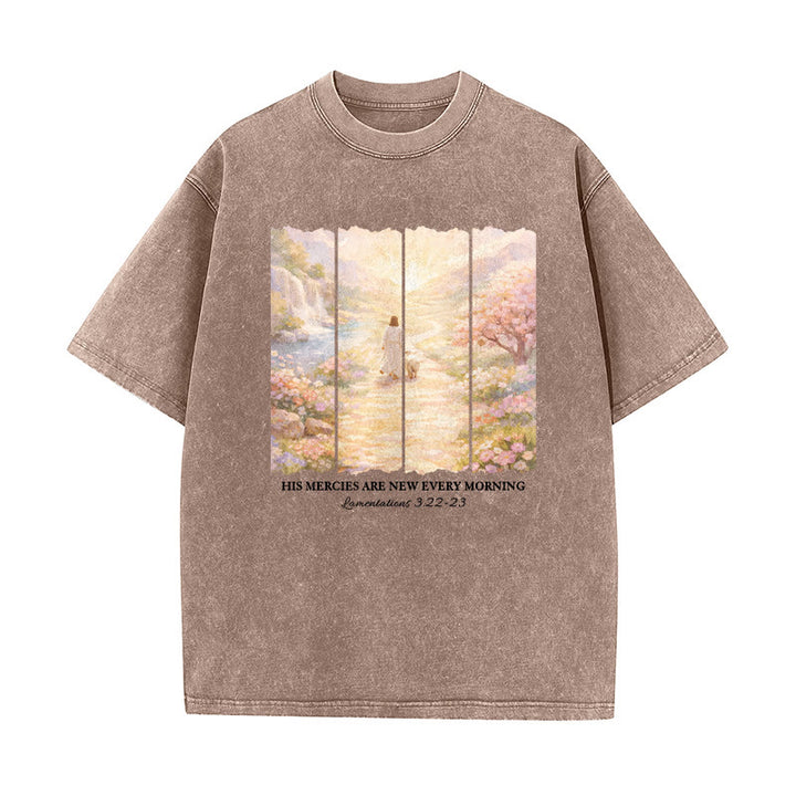 Christianartworkshop His Mercies Are New Every Morning Unisex Washed T-Shirt - Brown - 5XL - image 5