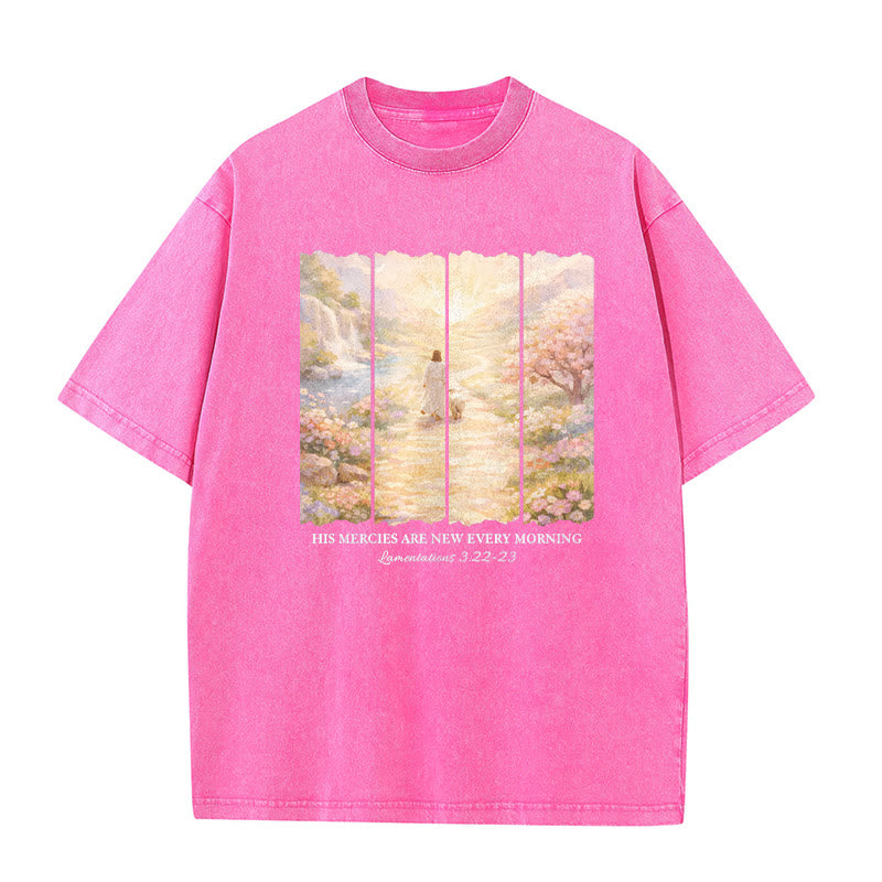Christianartworkshop His Mercies Are New Every Morning Unisex Washed T-Shirt - Pink - 5XL - image 8