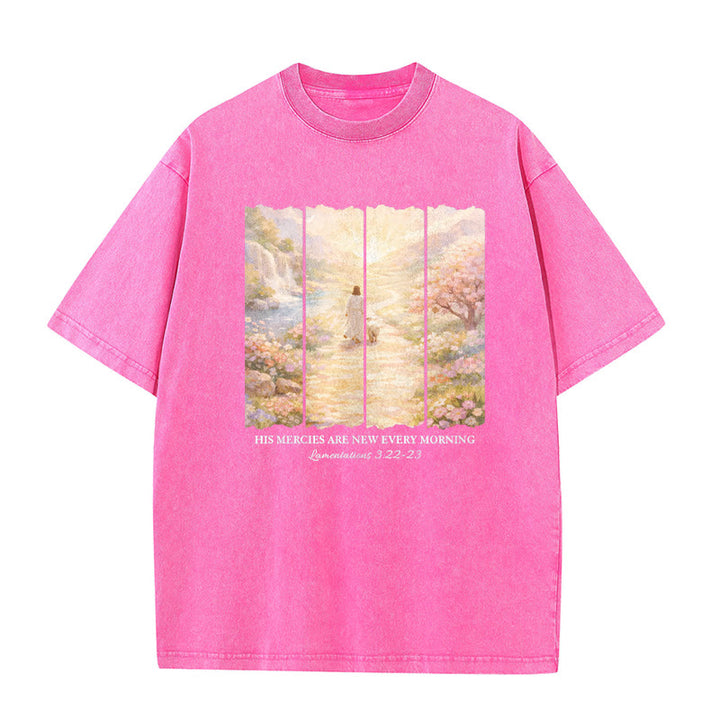 Christianartworkshop His Mercies Are New Every Morning Unisex Washed T-Shirt - Pink - 5XL - image 8